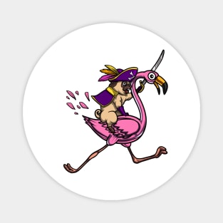 Pug Dog Pirate Riding Flamingo Magnet